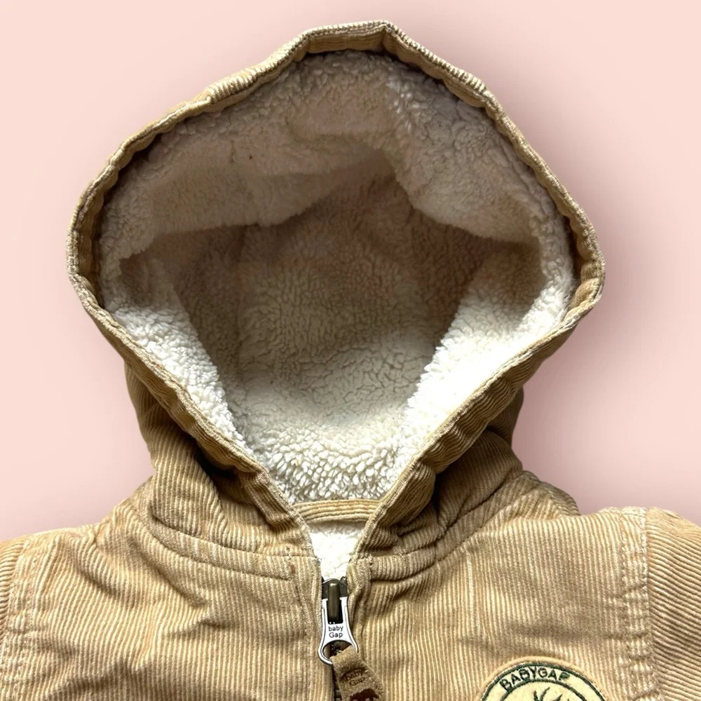 Baby GAP Tan Fleece Lined Corduroy Jacket With Hood - Picture 4 of 15